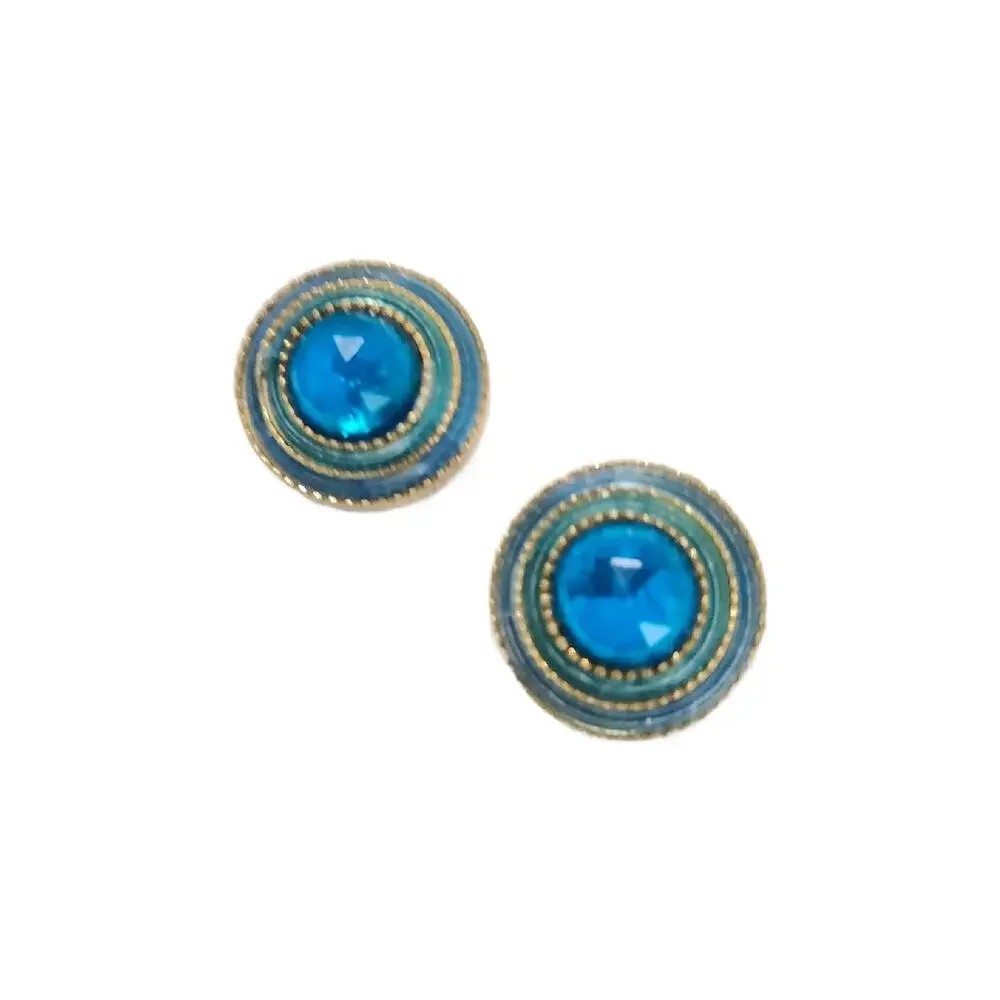 Vintage Aqua Blue Lucite Bulls Eye Clip on Earrings, 1960s